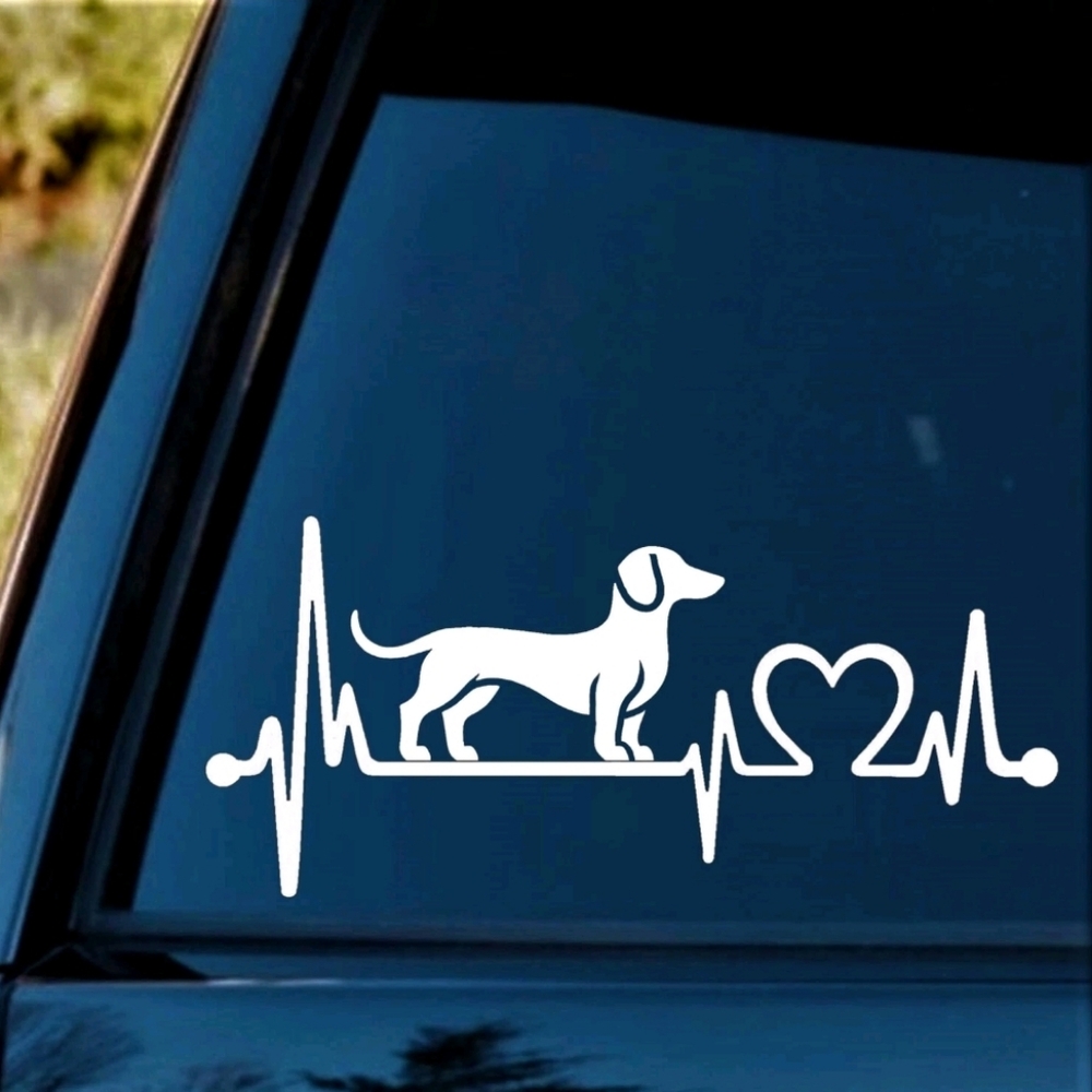 EKG Love Heart Dachshund Dog Vinyl Graphic Auto Laptop Decal Animal Sticker‎
